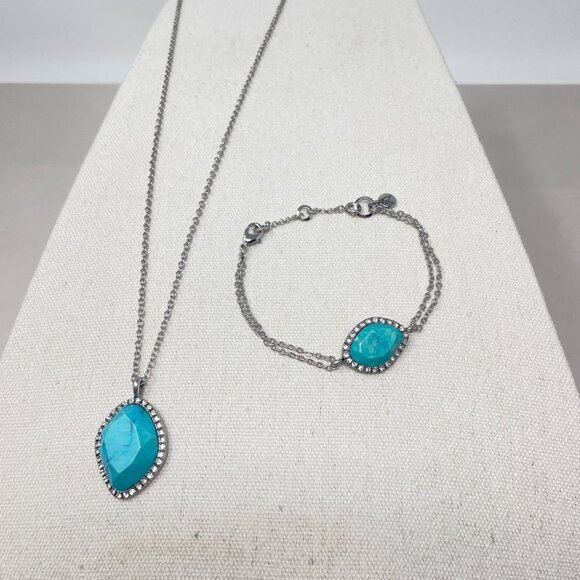 Chloe + Isabel Necklace & Bracelet Set Faux Turquoise Blue Pave Silver-Tone - Picture 4 of 7